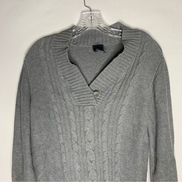 Faded Glory Gray Cable Knit Long Sleeve Cotton Button Closure Pullover Sweater L - Picture 3 of 6